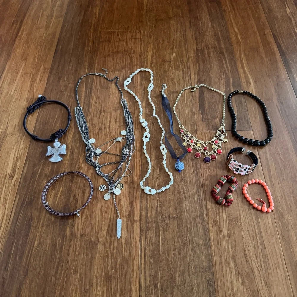 Vintage 10pc SET Boho Necklace Bracelet Choker Silver Gold Multicolor Beaded